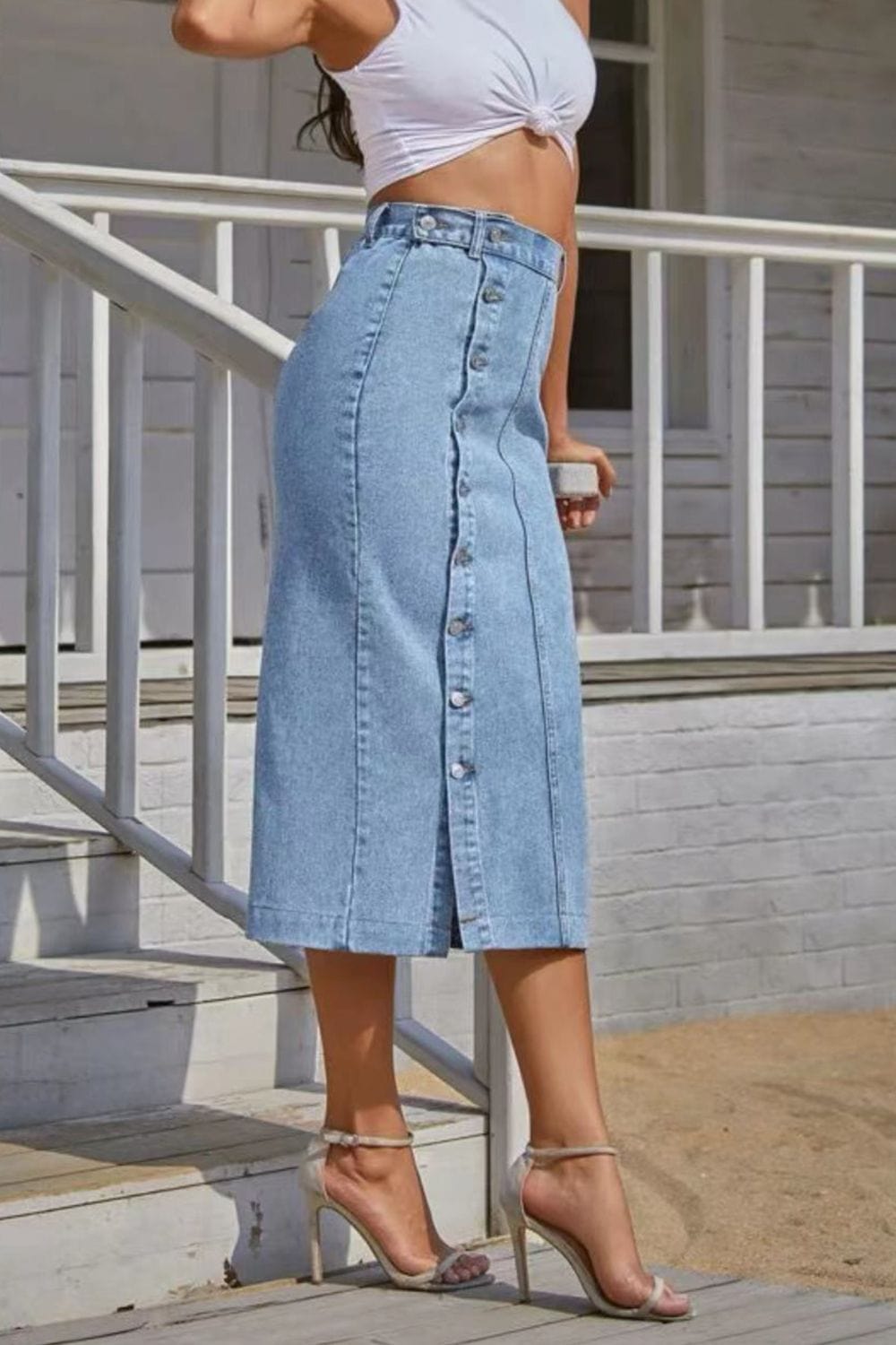 Button Fly Split Denim Skirt - Body By J'ne