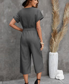 Button Front Belted Cropped Jumpsuit with Pockets - Body By J'ne