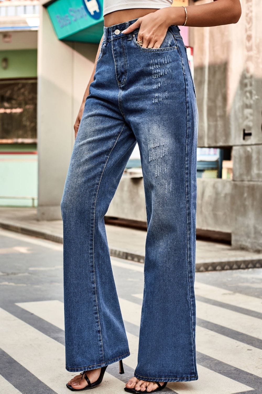Buttoned Loose Fit Jeans with Pockets - Body By J'ne