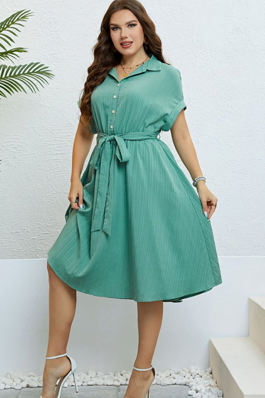 Buttoned Tie-Waist Shirt Dress - Body By J'ne