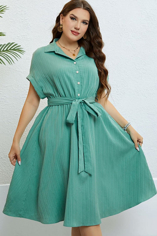 Buttoned Tie-Waist Shirt Dress - Body By J'ne