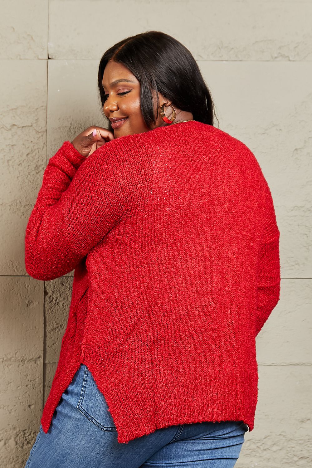 By The Fire Full Size Draped Detail Knit Sweater - Body By J'ne