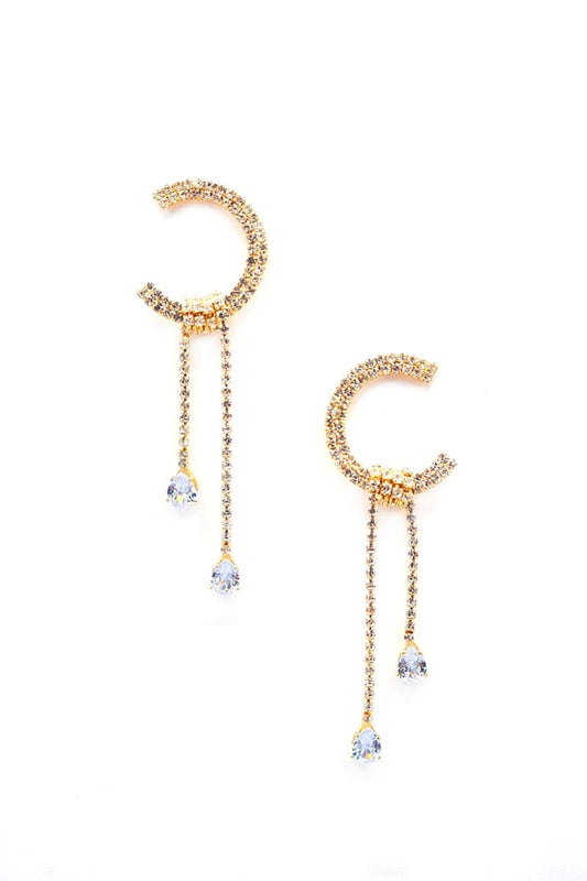 C Shape Rhinestone Dangle Earrng - Body By J'ne