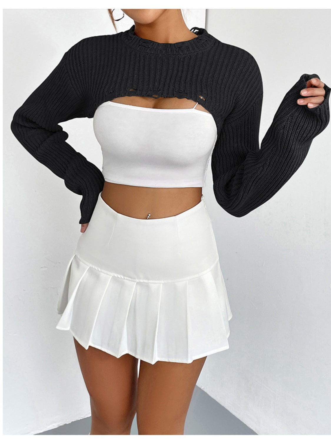 Distressed Long Sleeve Cropped Sweater - Body By J'ne