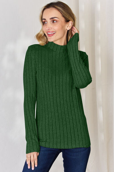 Full Size Ribbed Mock Neck Long Sleeve T-Shirt - Body By J'ne
