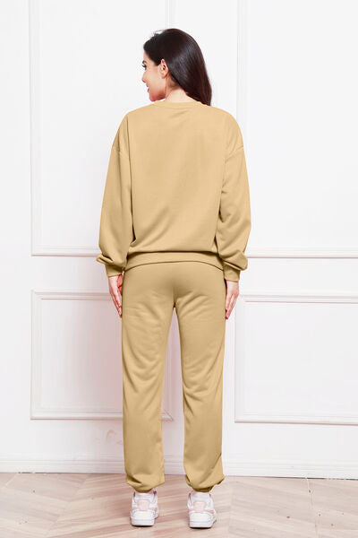 Round Neck Long Sleeve Sweatshirt and Pants Set - Body By J'ne