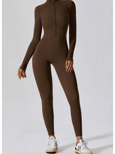 Zip Up Mock Neck Long Sleeve Jumpsuit - Body By J'ne