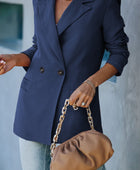 Double-Breasted Padded Shoulder Blazer with Pockets - Body By J'ne