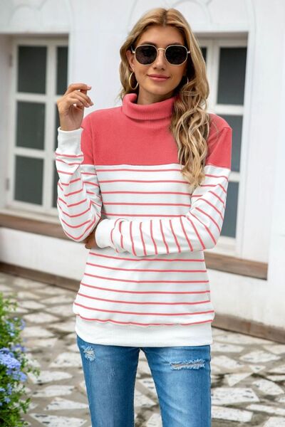 Striped Contrast Turtleneck Sweater - Body By J'ne