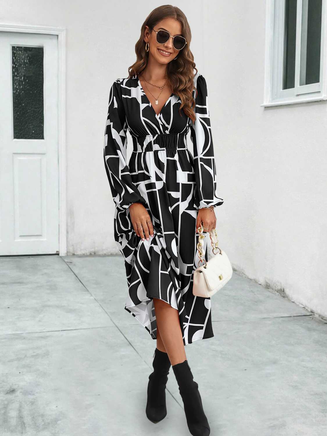 Surplice Neck Long Sleeve Midi Dress - Body By J'ne