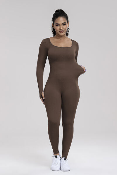 Square Neck Long Sleeve Active Jumpsuit - Body By J'ne