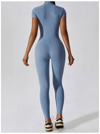 Half Zip Short Sleeve Active Jumpsuit - Body By J'ne