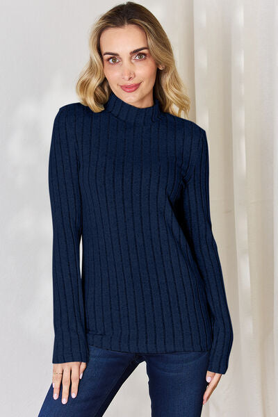 Full Size Ribbed Mock Neck Long Sleeve T-Shirt - Body By J'ne