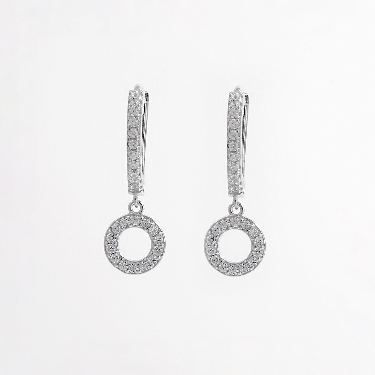 925 Sterling Silver Inlaid Zircon Hoop Dangle Earrings - Body By J'ne