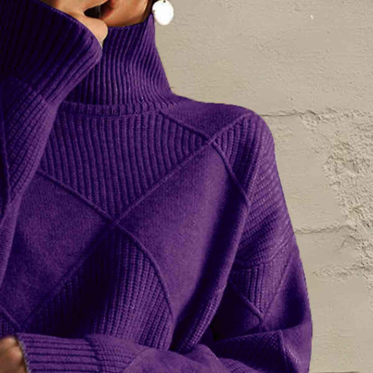 Geometric Turtleneck Long Sleeve Sweater - Body By J'ne