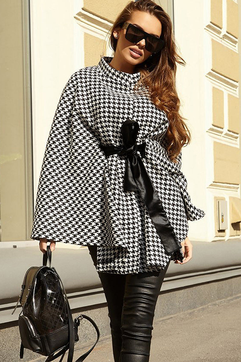 Houndstooth Tie Waist Trench Coat - Body By J'ne