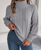 Cable-Knit Turtleneck Dropped Shoulder Sweater - Body By J'ne