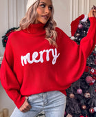 Rose Merry Letter Embroidered High Neck Sweater - Body By J'ne