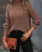 Turtleneck Dropped Shoulder  Pullover Sweater - Body By J'ne