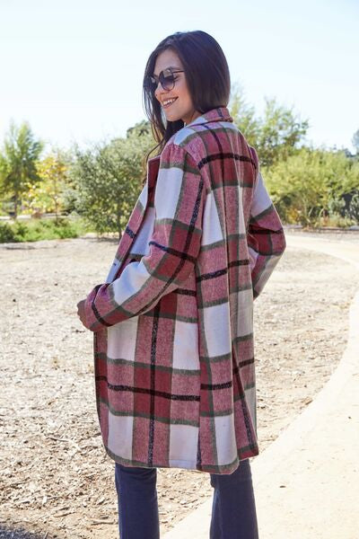 Full Size Plaid Button Up Lapel Collar Coat - Body By J'ne