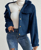 Fuzzy Button Up Collared Neck Jacket - Body By J'ne