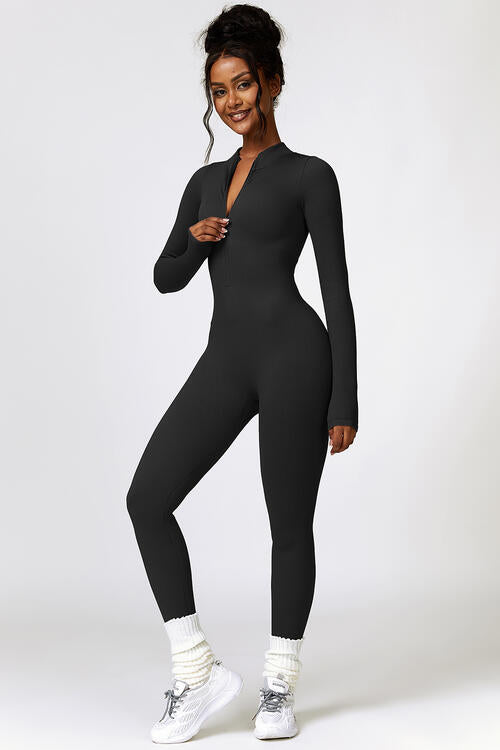 Half Zip Long Sleeve Active Jumpsuit - Body By J'ne