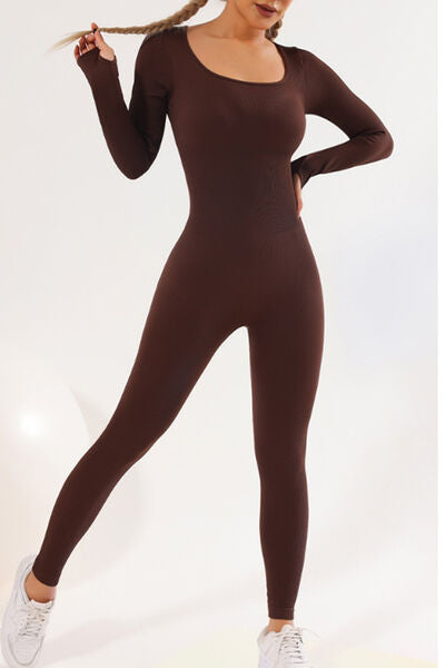Square Neck Long Sleeve Active Jumpsuit - Body By J'ne