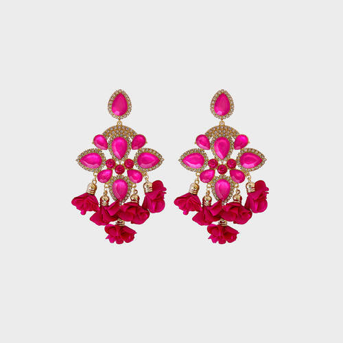 Flower Shape Rhinestone Alloy Dangle Earrings - Body By J'ne