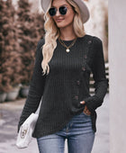 Double Take Ribbed Round Neck Buttoned Long Sleeve Tee - Body By J'ne