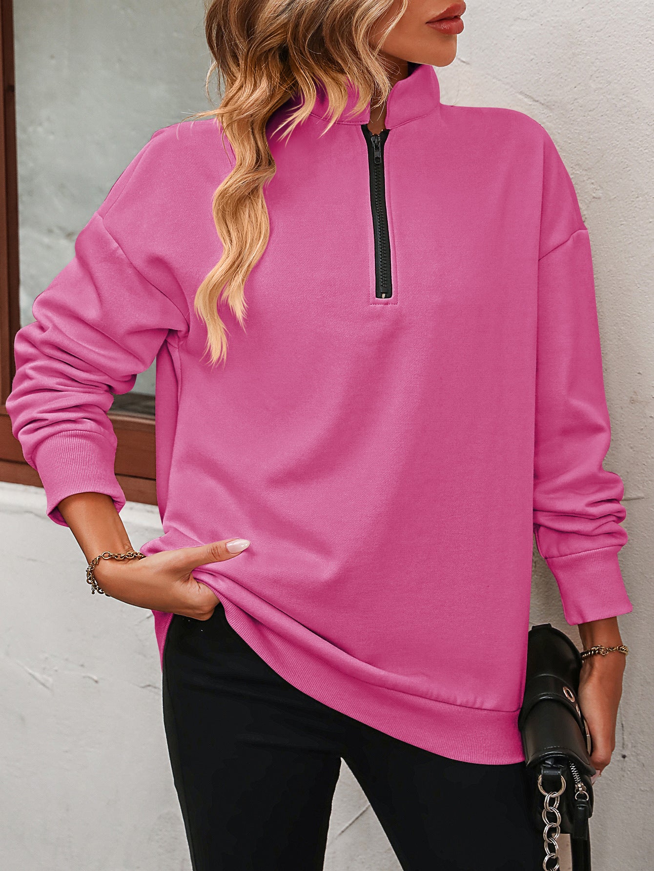 Zip-Up Dropped Shoulder Sweatshirt - Body By J'ne