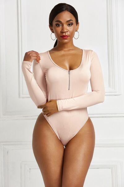 Half Zip Scoop Neck Long Sleeve Bodysuit - Body By J'ne