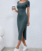 Short Sleeve Slit Midi Dress - Body By J'ne