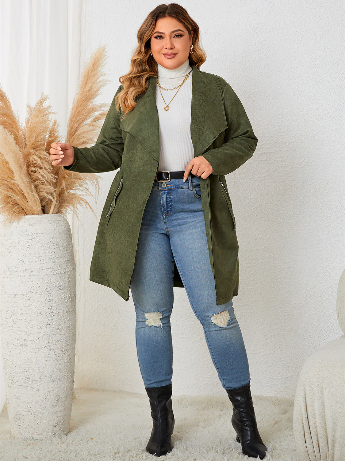 Plus Size Tie Back Trench Coat - Body By J'ne