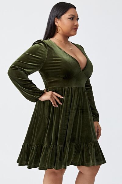 Plus Size Plunge Long Sleeve Mini Dress - Body By J'ne