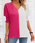 Contrast V-Neck Lantern Sleeve Blouse - Body By J'ne