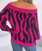 Off-Shoulder Animal Print Long Sleeve Sweater - Body By J'ne