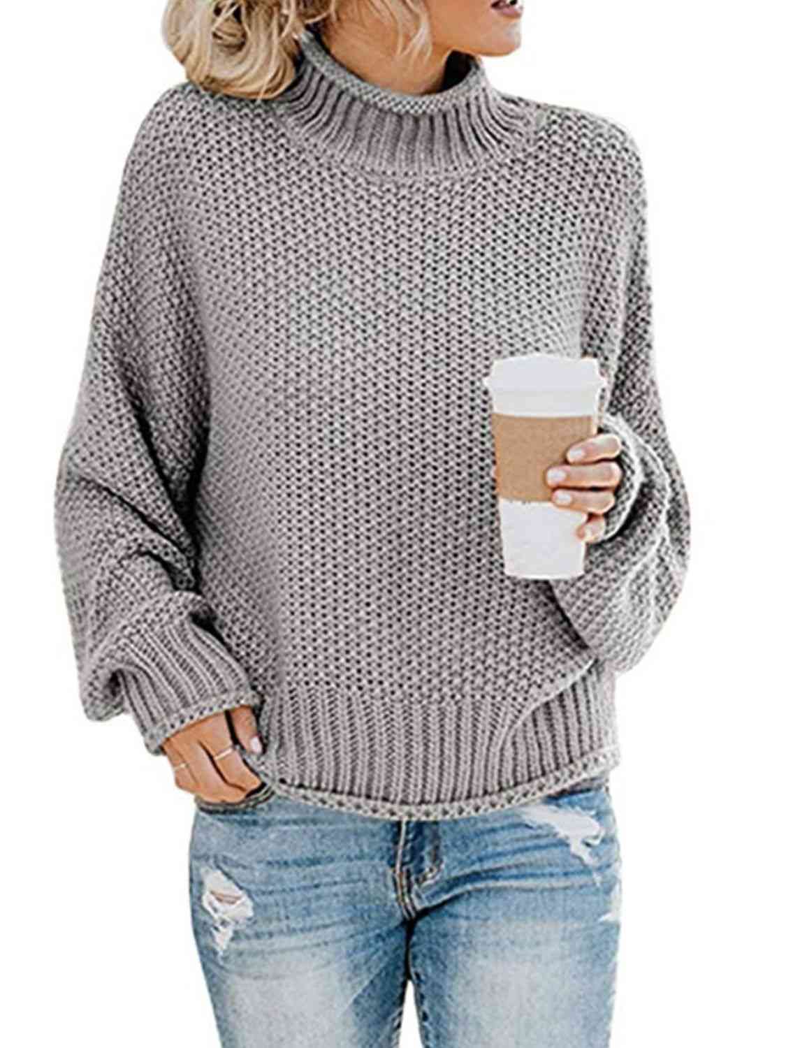 Turtleneck Dropped Shoulder Sweater - Body By J'ne