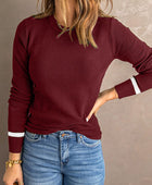 Round Neck Contrast Long Sleeve Knit Top - Body By J'ne