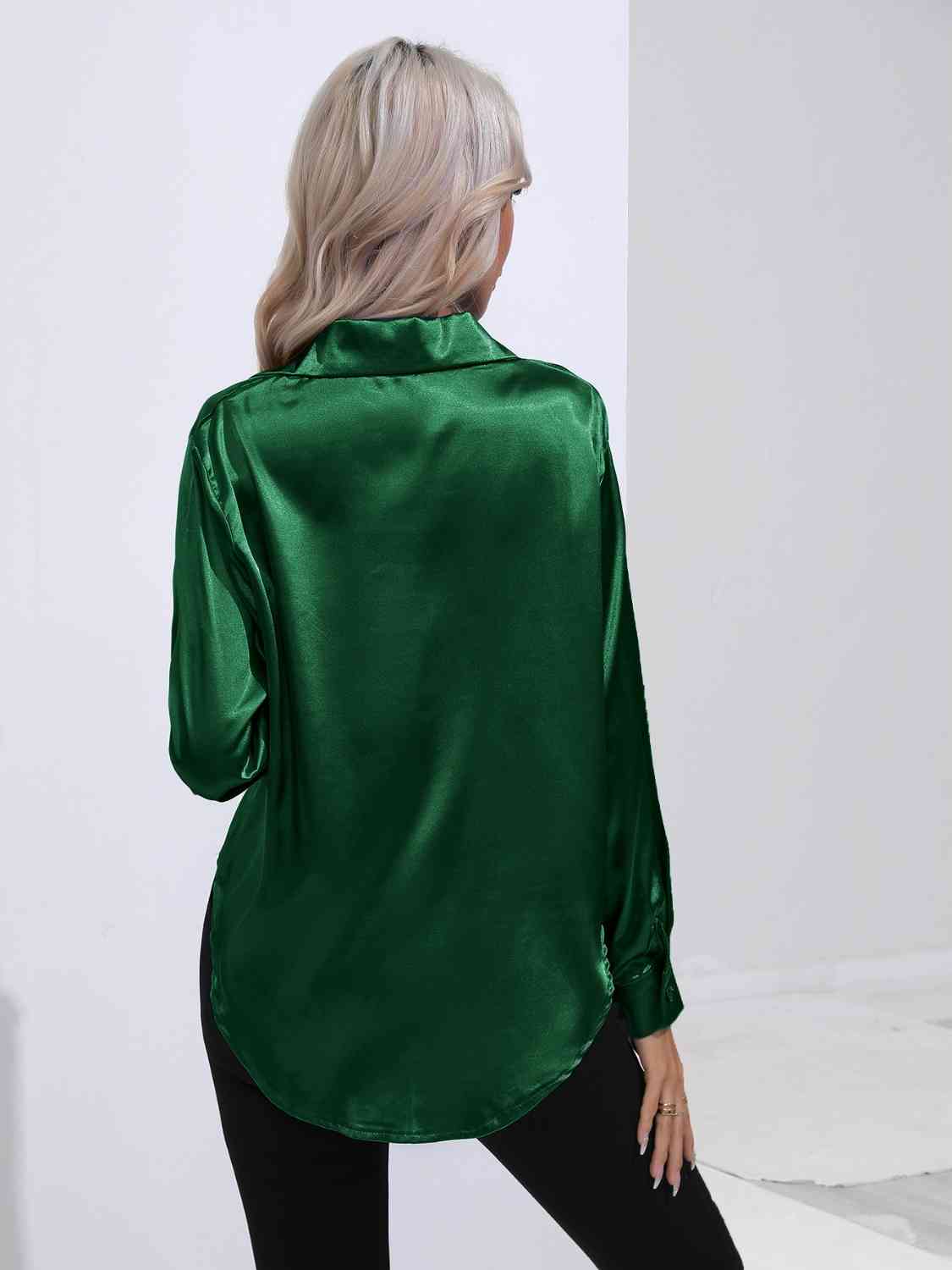 Collared Neck Buttoned Long Sleeve Shirt - Body By J'ne