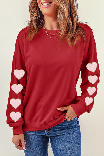 Heart Round Neck Dropped Shoulder Sweatshirt - Body By J'ne