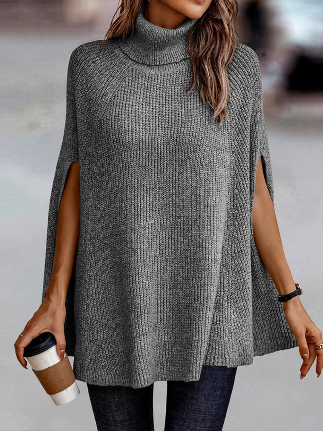 Turtleneck Dolman Sleeve Poncho - Body By J'ne