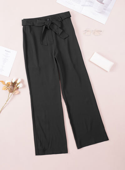 Tied High Waist Straight Pants - Body By J'ne