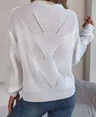 Openwork Half Button Lantern Sleeve Sweater - Body By J'ne