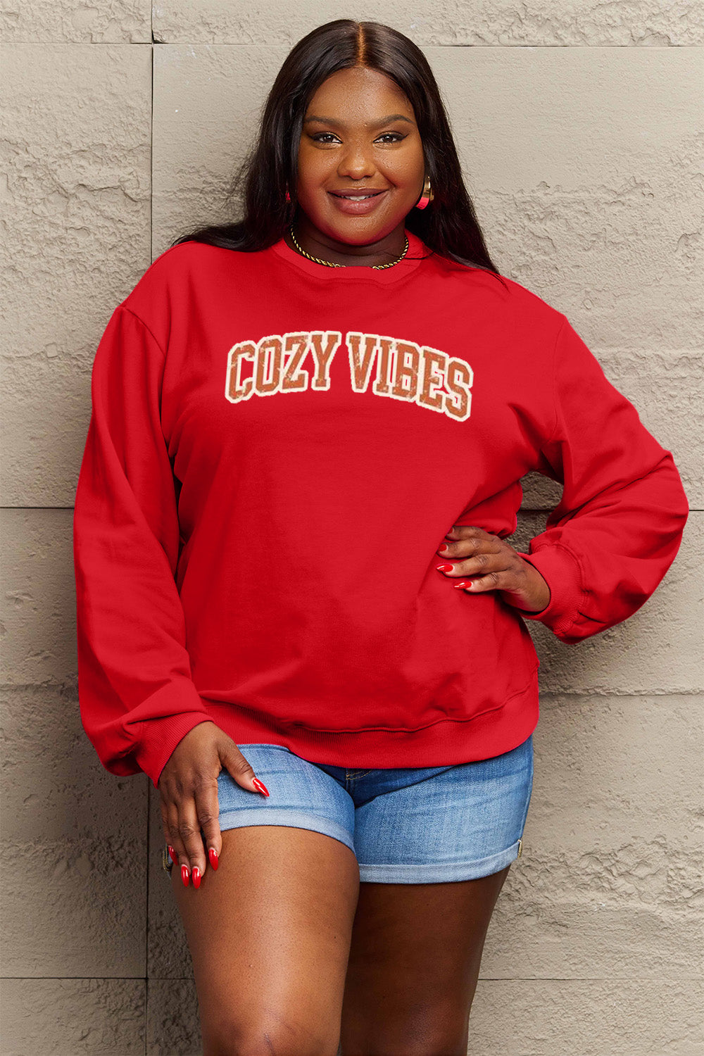 Full Size COZY VIBES Graphic Sweatshirt - Body By J'ne