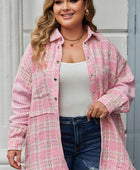 Plus Size Plaid Pocketed Snap Down Jacket - Body By J'ne