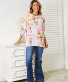 Floral Round Neck Three-Quarter Sleeve Top - Body By J'ne