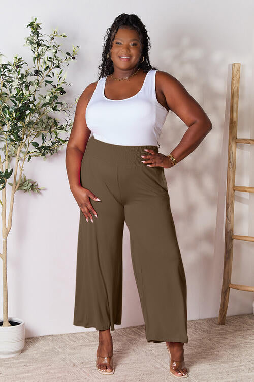 Smocked Wide Waistband Wide Leg Pants - Body By J'ne