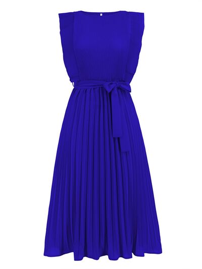 Tied Round Neck Pleated Midi Dress - Body By J'ne