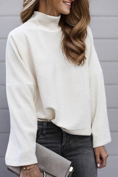 Turtleneck Slit Dropped Shoulder Sweater - Body By J'ne