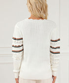 Openwork Striped Round Neck Sweater - Body By J'ne